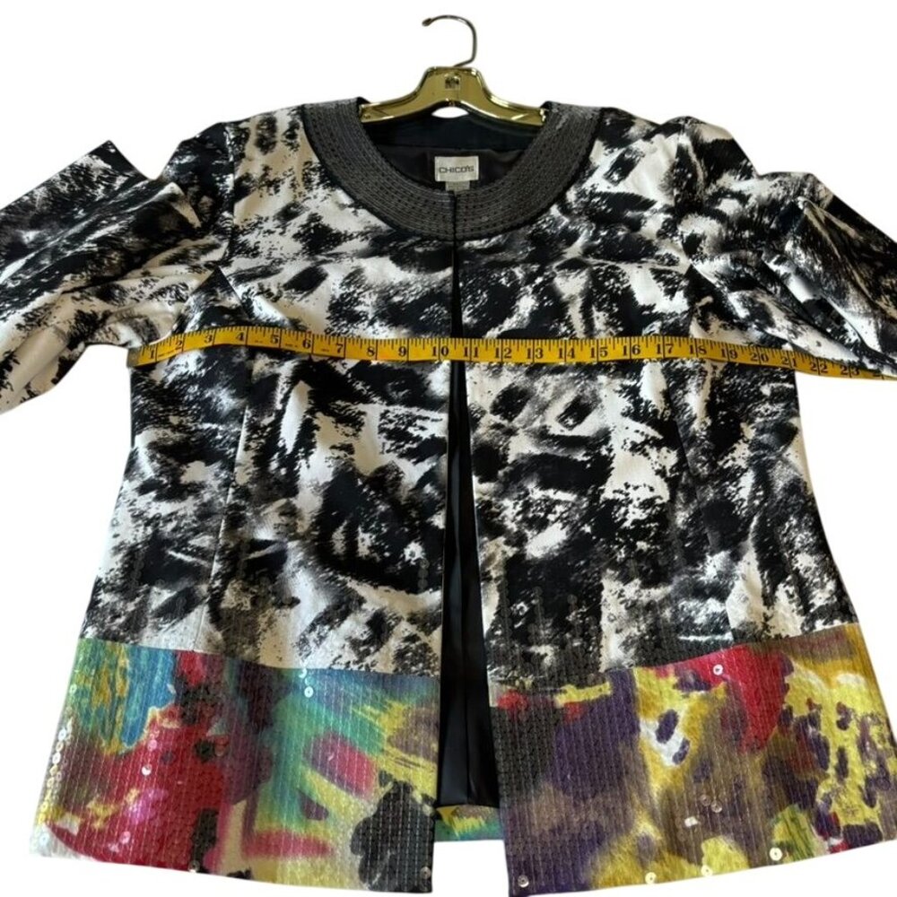 Chicos Multicolor Sequin Collar Abstract Print Jacket Chicos Size 2 - Picture 9 of 9